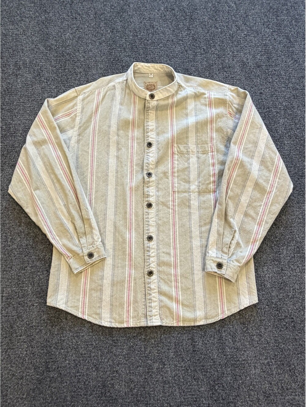 WAH Maker True West Outfitters Shirt Men’s M Striped Band Collar Reenactment USA